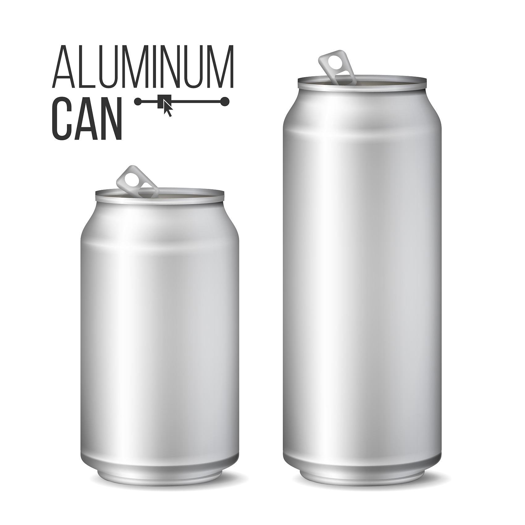 空白金属罐矢量。银罐。3D包装。模拟金属罐啤酒或软饮料。500和300毫升。孤立在白色插图